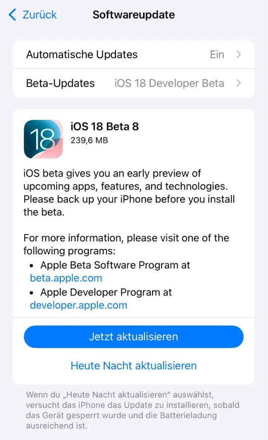 三水苹果手机维修分享苹果 iOS / iPadOS 18 开发者预览版 Beta 8 发布 